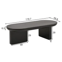Mesa de centro moderna e minimalista com tampo oval, duas pernas quadradas com protetores de feltro antiderrapantes, 119,7x49,8x35,5 cm, Preto(m-3)