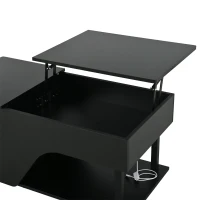 Table basse réglable en hauteur avec rangement caché, compartiments latéraux réglables, 50x100x46 cm, Noir(m-13)
