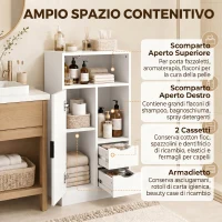 HOMCOM Mobile Bagno Slim con Cassetti e Ripiani Aperti, 50x25x100 cm, Bianco(m-4)