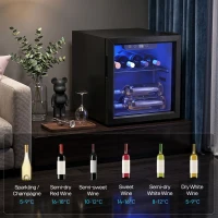 HOMCOM Wijnkoeler voor 12 flessen, 36 L capaciteit, 4–16°C, onderbouw drankkoelkast voor wijn en bier, met glazen deur, LED-verlichting(m-9)
