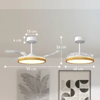 HOMCOM Ventilateur de plafond avec lumière et télécommande, plafonnier ventilateur 95 cm avec pales rétractables, bois naturel(m-3)