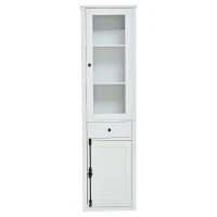 Vetrina portaoggetti a LED con 3 ripiani in vetro, cassetto e 2 ante, 55x40x200 cm, Bianco(m-2)