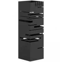HOMCOM Portaombrelli Quadrato in Metallo con Vassoio Antigoccia Rimovibile e 4 Ganci, 15.5x15.5x49 cm, Nero(m-1)