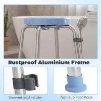 HOMCOM Taburet de Duș Rotativ, 5 Înălțimi Reglabile, Antiderapant, din Aliaj de Aluminiu, 136 kg, Albastru Deschis(m-7)