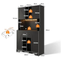 Dispensa da cucina con piano multiuso, ripiani regolabili, ganci in acciaio inox e cantinetta vini, 105x40x180 cm, Nero(m-3)
