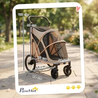 PawHut Carrito para Perros Plegable hasta 20 kg con Ruedas Grandes Suspensión y Freno Ventanas de Malla Cojín Marrón Claro(m-3)