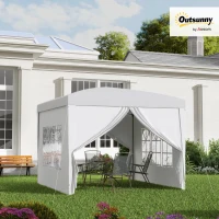 Outsunny 3 x 3m Pop Up Gazebo, Wedding Party Canopy Tent Marquee with Carry Bag and Windows, White(m-12)