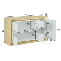 Aparador moderno, 3 portas com 4 prateleiras ajustáveis, 140x40x84 cm, Branco(m-3)