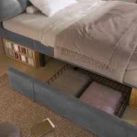 Cama tapizada 90x200 con ajuste de altura en 3 niveles, cajones integrados y compartimentos de almacenaje, 207x101x120 cm, Gris(m-9)