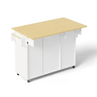 Isla de cocina móvil con encimera abatible, superficie adicional para comer y trabajar para 2–4 personas, 120x70x92 cm, Blanco(m-8)
