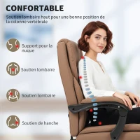 HOMCOM Chaise bureau ergonomique, fauteuil de bureau avec dossier inclinable, hauteur réglable, 65x67x111-119cm, marron(m-4)