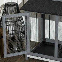 PawHut Kleindierhok met uitloopren incl. loopplank, asfaltdak, dennenhout, grijs(m-9)