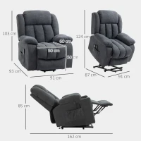 HOMCOM Power Lift Recliner Chair with Vibration Massage, Lift Chair for Elderly with Footrest, Remote, Side Pocket, Dark Grey(m-3)