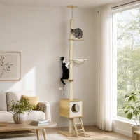 PawHut krabpaal, klimboom plafond hoog, 240-260 cm, kattenkrabpaal, lichtbruin(m-2)