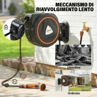 Outsunny Avvolgitubo Retrattile 28+2m con Riavvolgimento Automatico e Sistema di Bloccaggio(m-5)