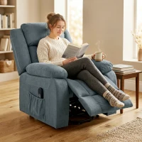 HOMCOM Opsta-stoel met zachte bekleding, elektrisch verstelbare relaxstoel met afstandsbediening en zijvakken, grijs(m-7)