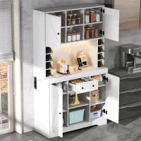 Dispensa da cucina con piano multiuso, ripiani regolabili, ganci in acciaio inox e cantinetta vini, 105x40x180 cm, Bianco(m-6)