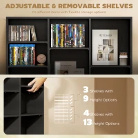 HOMCOM Mobile Porta CD a 9 Ripiani con 21 Ripiani, Scaffale Porta 835 CD/500 DVD/640 Blu-ray Salvaspazio, 100x24x175 cm, Nero(m-4)
