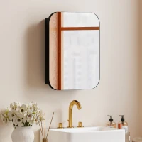 HOMCOM Armadietto con Specchio Contenitore a 2 Ripiani Regolabili, in Legno e Vetro, 40.2x10.2x50.9 cm, Nero(m-10)