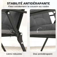 Outsunny Lot de 4 coussins pour chaises de terrasse, résistants à l'eau, antidérapants, avec liens, 112x53cm, Gris Foncé(m-6)