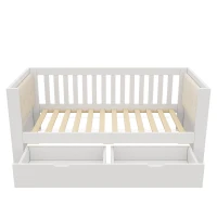 Sofá cama 90x200 cm con 2 cajones, reposabrazos acolchados y redondeados y respaldo cómodo, 208x95x74 cm, Blanco(m-6)