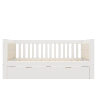 Cama de día con cama nido, diseño que ahorra espacio, madera de pino con somieres de lamas, 208x95x74 cm, Blanco(m-1)