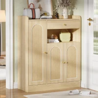 Sapateira em rattan, amplo espaço de arrumação, prateleiras ajustáveis, 90x35x110 cm, Cor natural(m-2)