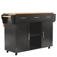 Gran carrito y aparador de cocina, encimera abatible, gran capacidad de almacenamiento, 139x46x91,5 cm, Negro(m-1)