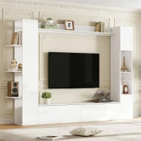 Mobile TV 4 pezzi con vetrina e ripiani aperti pe salotto, 228x30x170 cm, Bianco(m-1)