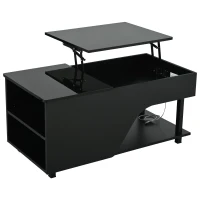 Mesa de centro ajustable en altura con almacenamiento oculto, compartimentos laterales ajustables, 50x100x46 cm, Negro(m-8)