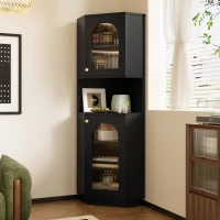 Armario de baño de esquina con tira LED, moderno, compacto y resistente a la humedad, 45x45x166,5 cm, Negro(m-2)