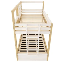 Letto a castello per bambini in stile casetta con 2 materassi 90x200 cm, 210x102x184 cm, color legno(m-9)