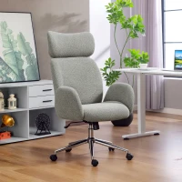HOMCOM Office Chair with Adjustable Headrest, Spring Pack, Curved Line, Boucle Fabric - Charcoal Grey(m-13)