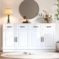 Aparador com 4 gavetas e 4 portas, muito espaço de arrumação e ampla superfície de trabalho, 4 prateleiras, 160x35x80 cm, Branco(m-4)