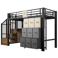 Cama alta para colchão 90×200 cm, escada com arrumação, sem colchão, 251,5x95x140 cm, Preto(m-8)