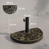 Outsunny Soporte para Parasol Peso 9 kg en Forma de Semicírculo para Poste de Paraguas de Ø3,8 cm y Ø4,8 cm 50x31x32 cm Bronce(m-3)