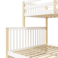 Lit superposé 90x200 sur 140x200, garde-corps surélevé et échelle, sans matelas, 254x145x150 cm, Blanc+Couleur naturelle(m-9)
