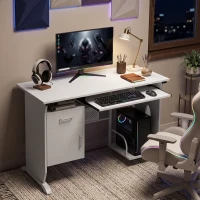 HOMCOM Escritorio para ordenador, 100 x 52 x 75 cm, bandeja deslizante para teclado, cajones y soporte para unidad central, blanco(m-6)