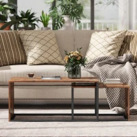 HOMCOM Set van 2 Salontafels, Sofatafel, Bijzettafel, MDF, Metaal, 90 x 48 x 42 cm / 59 x 42 x 36 cm, Zwart+Bruin(m-9)