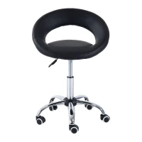 HOMCOM Salon Stool, Rolling Stool with Adjustable Height, Breathable Open Back, Padded Cushion and 5 Wheels, Black(m-11)