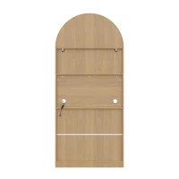 Mobile contenitore ad arco stile scandinavo con ante in rattan e sistema antiribaltamento, 80x35x180 cm, color legno(m-8)