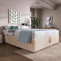 Letto contenitore 160x200 cm con leva idraulica, 202x161x29 cm, Beige e color legno(m-1)
