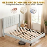 HOMCOM Cama 135x190 cm con Almacenaje Inferior Tapizada y Cabecero Acolchado con Orejas Beige(m-7)