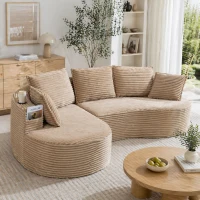 Bogesofa imbottito con portabicchieri su entrambi i lati, cuscini e tasca laterale, 250x152x82 cm, Kaki(m-1)