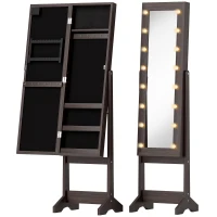 HOMCOM Armario joyero armario de almacenamiento con espejo multi-compartimentos iluminación LED marrón oscuro(m-1)