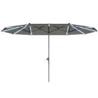 Outsunny Dubbele parasol met zonne-lichtjes, aluminium, polyester, UPF50+ bescherming, UV-bestendig, terrasparasol, donkergrijs(m-10)