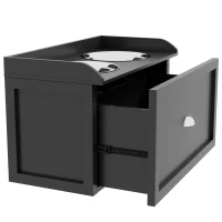 PawHut Gamelle Double Chien Chat - Porte-Gamelles Surélevé Rangement 2 en 1 - Tiroir, 2 Gamelles - Acier Inox MDF Noir(m-7)