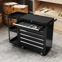 HOMCOM Gereedschapswagen met 7 lades, afneembaar zijrek, 4 wielen met parkeerrem, 96x33,5x75 cm, Zwart(m-9)