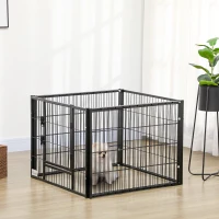 PawHut Parque para Perros de 6 Paneles Valla Metálica para Mascotas con Ancho Ajustable 82,5-150x79x61 cm Negro(m-10)