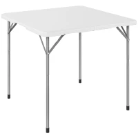Outsunny Tavolo da Campeggio Pieghevole Quadrato, in Metallo e HDPE, 86x86x74 cm, Bianco(m-1)